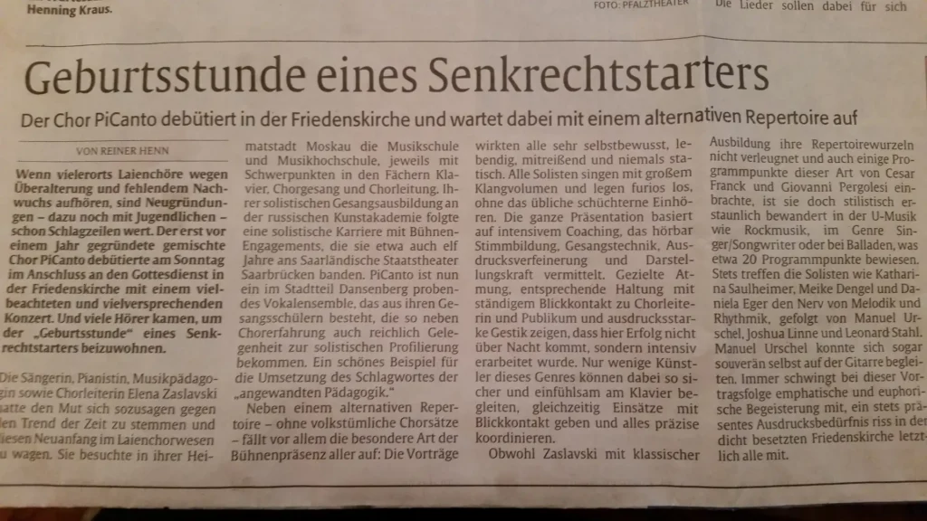 Artikel über die Gründung von PiCanto